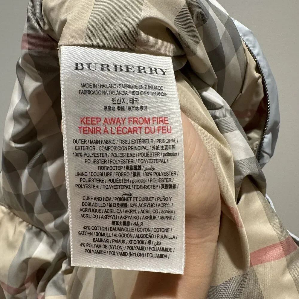 Burberry Snowsuit Down Filled Quilted Puffer Blue Nova Check Baby sz 12 month